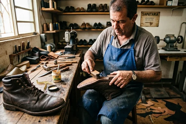 Serviço colagem de solas descoladas de O Polo Sapateiro Barretos em Barretos